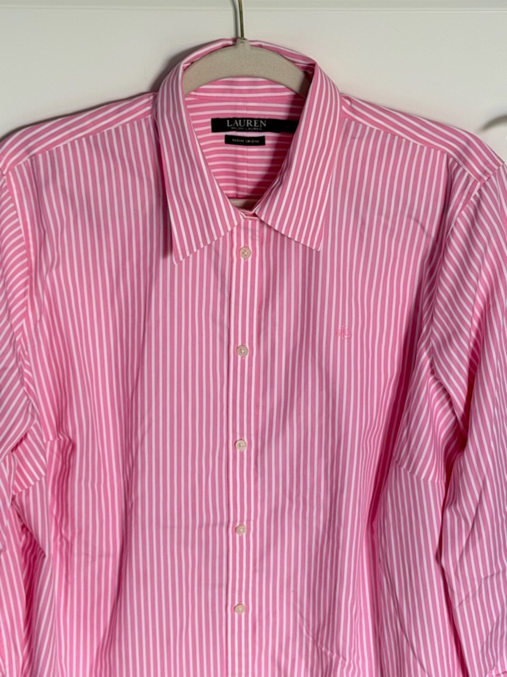 Lauren Ralph Lauren Pink & White Stripe Cotton Long Sleeve Shirt 1X 54750 - Picture 3 of 15